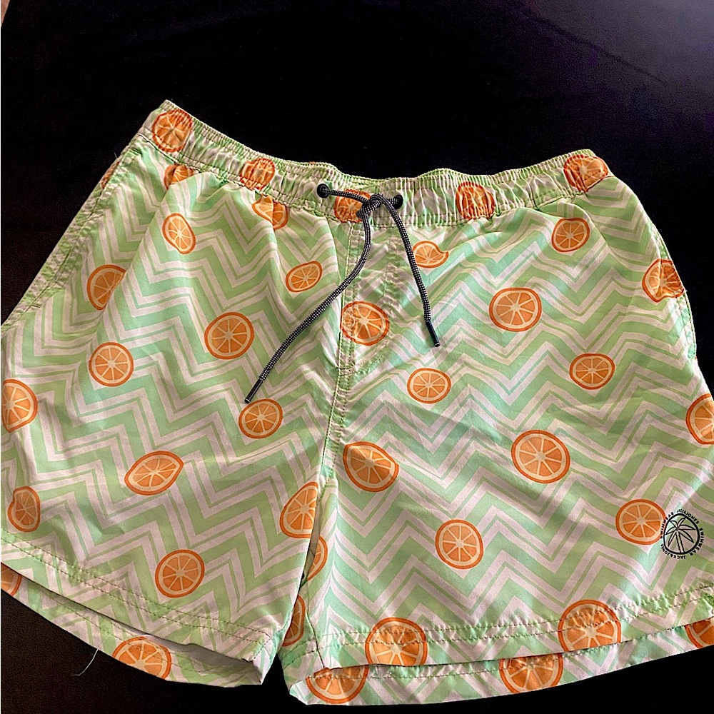 Men’s Jack and Jones Zig Zag Mint Green Lines with Oranges Swim Trunks